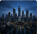 Night skyline with modern towers
